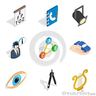 Oeuvre icons set, isometric style Vector Illustration