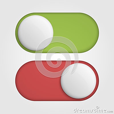 On off 3d switches sliders with red and green color. Vector Illustration