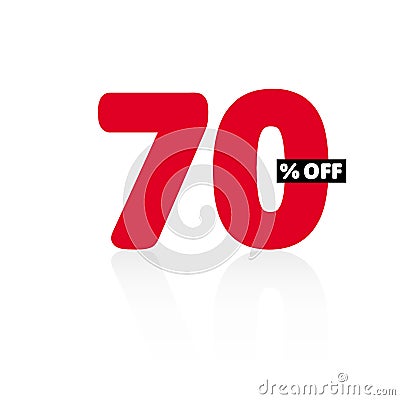 70% OFF Discount. Simple. Red Number with Gray Shadow. Vector Illustration