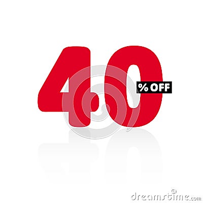 40% OFF Discount. Simple. Red Number with Gray Shadow. Vector Illustration