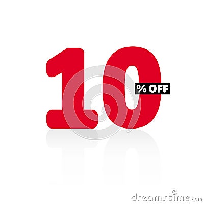 10% OFF Discount. Simple. Red Number with Gray Shadow. Vector Illustration