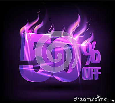 50% off fiery sale banner Vector Illustration