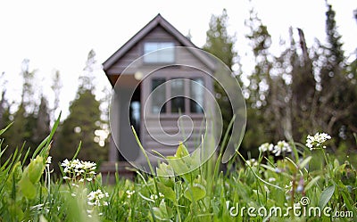 Off grid tiny house in the mountains Stock Photo