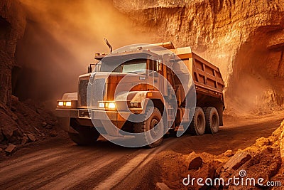 Off-highway truck at work in a large mining area, Generative AI Stock Photo