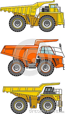 Off-highway trucks. Heavy mining trucks. Vector Vector Illustration