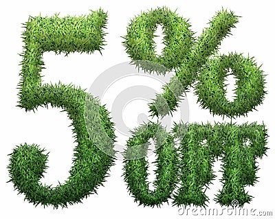 Text 5 % off . Made of grass for design selling poster / banner promotion . Isolated on a white background. 3D rendering . Discou Stock Photo