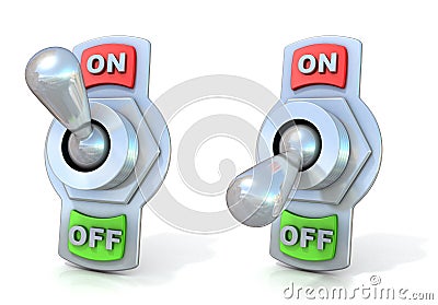 On and off metal toggle switches. Cartoon Illustration