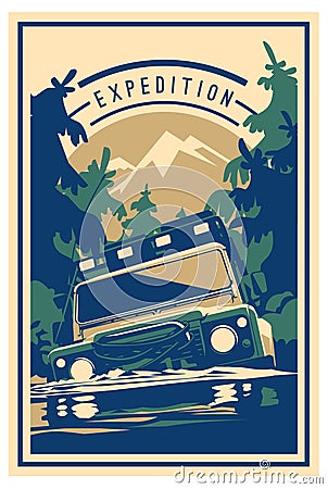 Off-road car logo, safari suv, expedition offroader. Vector Illustration