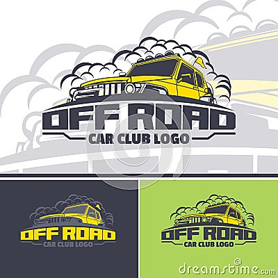 Off-road car logo template in three versions. Two colors artwork Vector Illustration