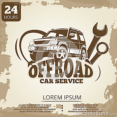 Off-road car service vintage poster design Vector Illustration