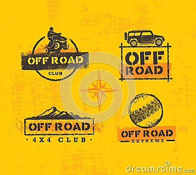 Off Road Park ATV Creative Vector Sign Set. Extreme Adventure Design Element On Grunge Wall Background Vector Illustration