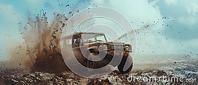 Off-Road Symphony: 4x4 Mastery Amidst Mud Ballet. Concept Off-Roading Adventures, Mud Splashes, Stock Photo