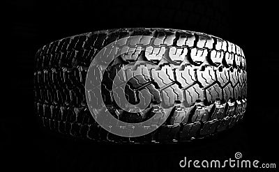 Off-road tire isolated on black Stock Photo