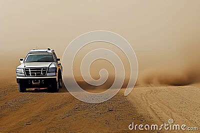 Off-road vehicle in the desert Stock Photo