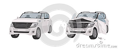 Off-road vehicle unharmed and crashed collection. Colorful vector illustration set. Vector Illustration