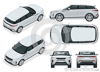 Off-road write car Modern VIP transport. Compact crossover, SUV, 5-door station wagon car. Offroad truck template vector Vector Illustration