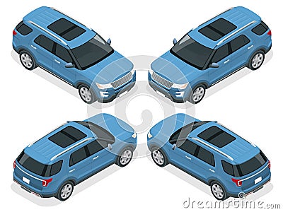 Off-road write car. Modern VIP transport. Flat 3d isometric vector illustration. For infographics and design games. Vector Illustration