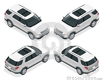 Off-road write car. Modern VIP transport. Flat 3d isometric vector illustration. For infographics and design games. Vector Illustration