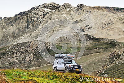 Off-roading in the alps with a Land Rover..20/08/2010 - Val d`Isere, France Editorial Stock Photo