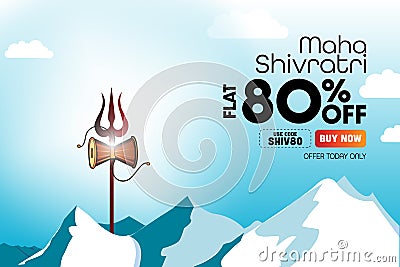 80% OFF Sale. Happy Mahashivratri Sale Offer Banner, Advertisement, Discount Promotion Vector Illustration