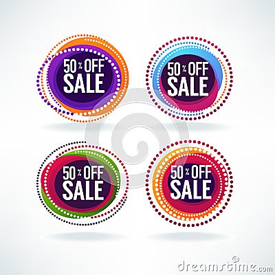 50 % off sale, vector collection of bright discount bubble tags, banners and stickers Vector Illustration