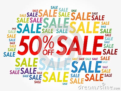 50% Off Sale word cloud collage, business concept background Stock Photo