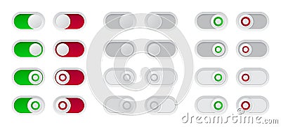 On and Off switch button set. Red and green toggle icon for ui design. Vector Illustration