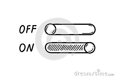 On Off switch doodle button. Active inactive hand drawn slider icon. Ui, app design element. Sketch vector illustration Vector Illustration