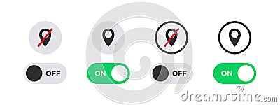 On and Off switch icons. Enable or disable geolocation. Vector scalable graphics Vector Illustration