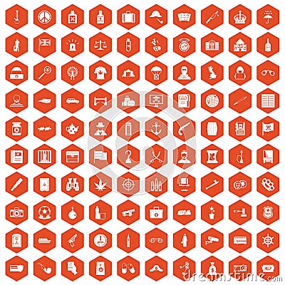 100 offence icons hexagon orange Vector Illustration