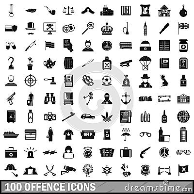 100 offence icons set, simple style Vector Illustration