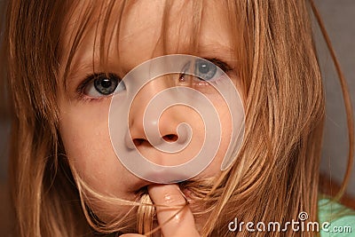 Offended little child is upset and crying Stock Photo