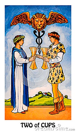 Two of Cups Tarot Card Offer of Relationship Happy Couple Only Eyes for Each Other Relationship Success Happy Partnership/Fri Stock Photo