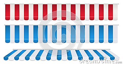 Set of strip colorful awnings on white background. Vector Illustration
