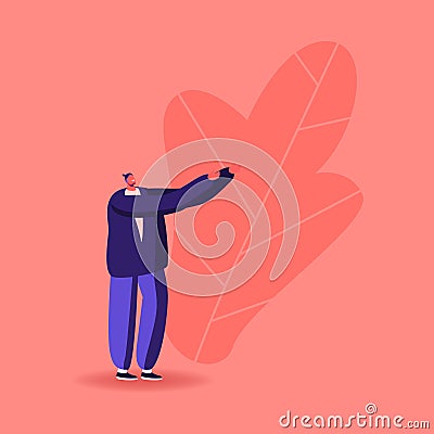 Offering or Begging Concept. Male Character in Casual Clothing Stand with Outstretched Hand Vector Illustration