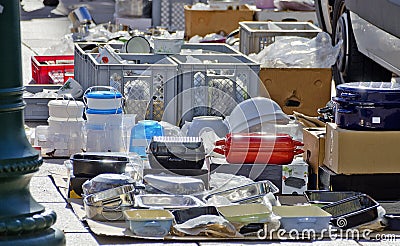 Kitchenware at an outdoor commercial fair Stock Photo