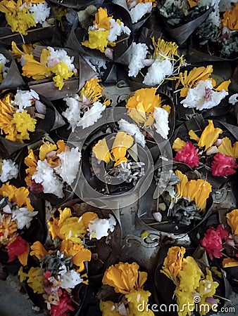 offerings made of colored rice for Balinese Hindu religious activities Stock Photo