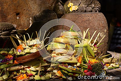 Offers in Tirta Empul temple. Tampaksiring. Gianyar regency. Bali. Indonesia Stock Photo