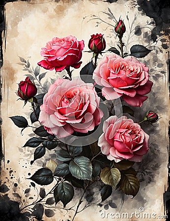 Gothic Rose Tapestry: Oil Painted Elegance Stock Photo