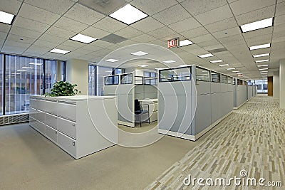 Office area with cubicles Stock Photo