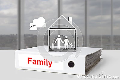 Office binder family holding hands in house Stock Photo
