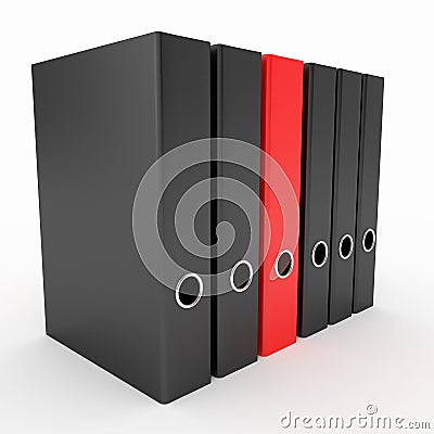 Office binders and one different red ring binder Stock Photo