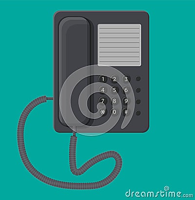 Office black wired phone. Vector Illustration