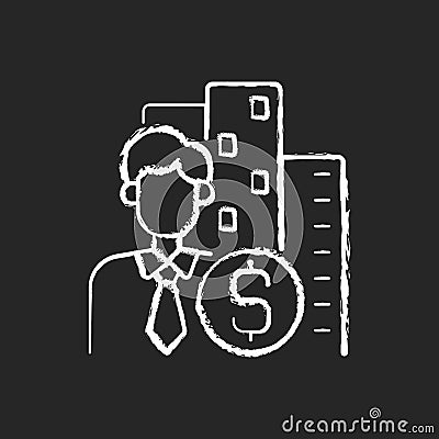 Office broker chalk white icon on black background Vector Illustration