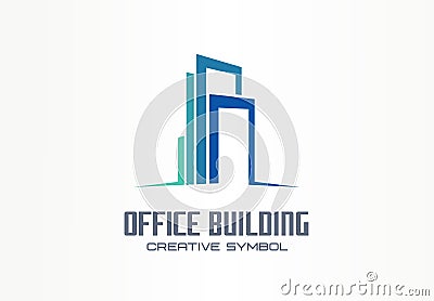 Office building creative symbol concept. Finance center, city downtown, street skyline abstract business logo. Modern Vector Illustration