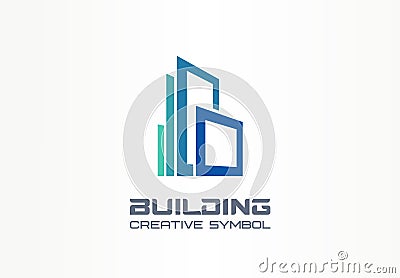 Office building creative symbol concept. Modern skyscraper, 3d architect, construction silhouette abstract business logo Vector Illustration