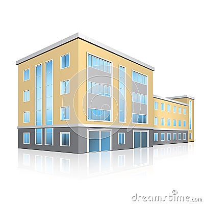 Office building with an entrance and reflection Vector Illustration