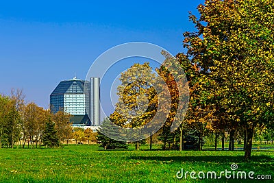 Office Building near Colorful Trees Stock Photo