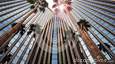 An Office Building Reflects Itself and Palms Stock Photo