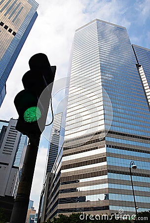 Office building and traffic light Stock Photo